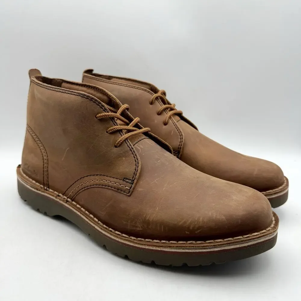 Clarks Mens Eastridge Mid Ankle Boots US 8.5 Wide EU 41.5 Brown Leather EUC